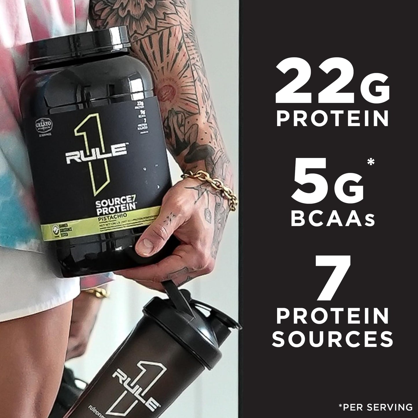 Source 7 Protein – Gelato-Inspired Flavors, Velvety Smooth Texture, 22g Sustained Protein with 10g EAAs from 7 Premium Sources (2 Pounds*, Vanilla)