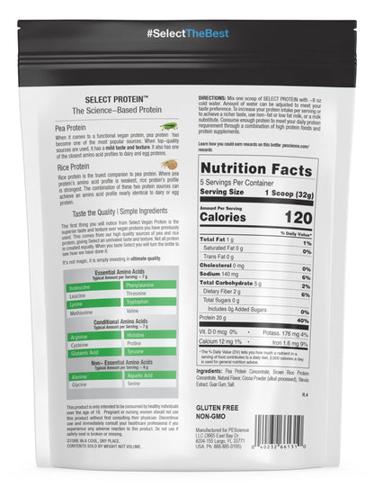 PEScience Select Vegan Plant Based Protein Powder, Vanilla, 27 Serving, Premium Pea and Brown Rice Blend