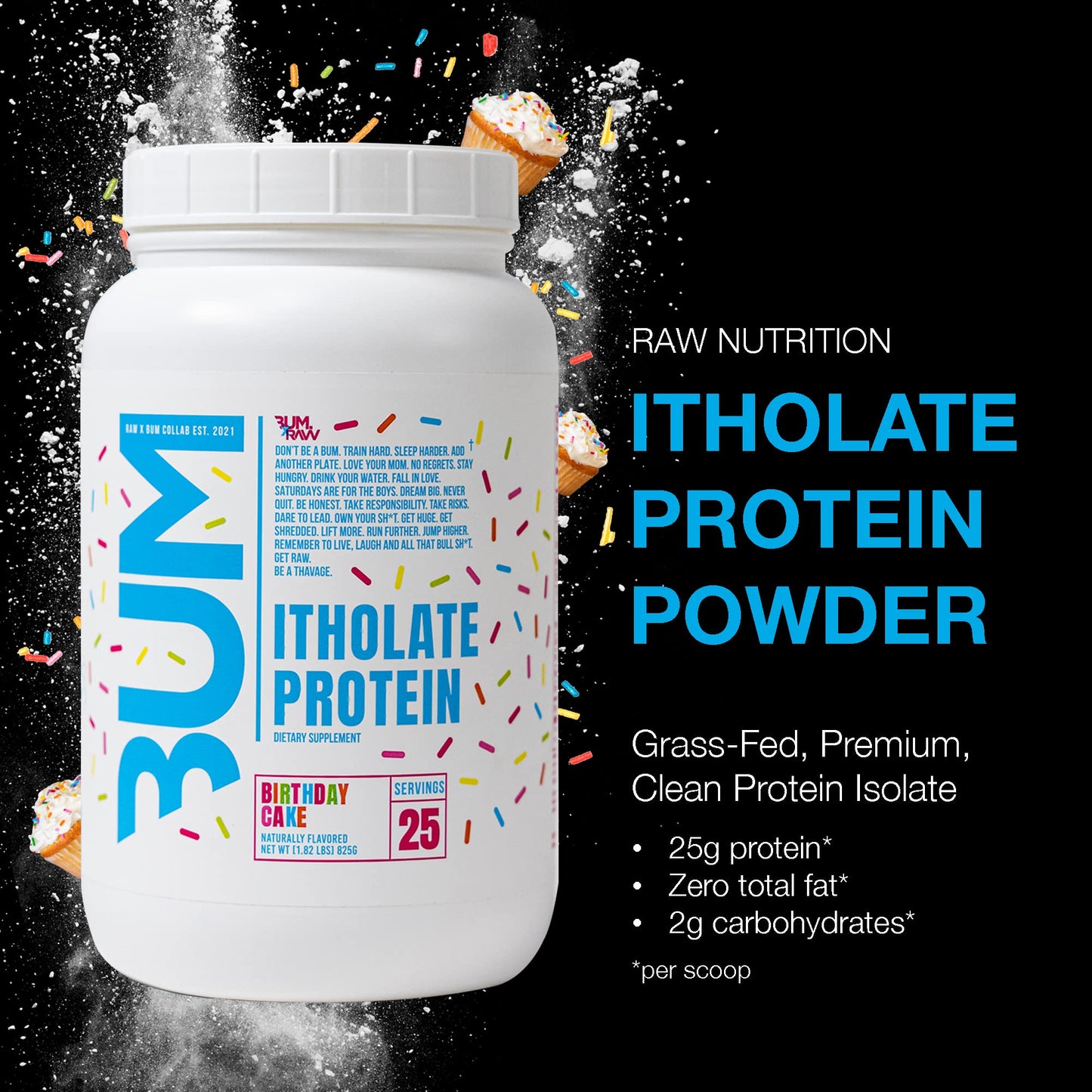 RAW Whey Isolate Protein Powder, Vanilla Oatmeal Cookie (CBUM Itholate Protein) - 100% Grass-Fed Sports Nutrition for Muscle Growth & Recovery - Low-Fat, Low Carb, Naturally Flavored - 25 Servings