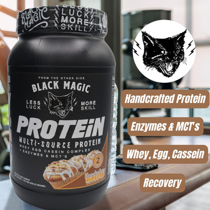 Worldwide Nutrition Bundle: Black Magic Multi-Source Protein Powder Whey, Egg Albumin Enzymes, Micellar Casein & MCTs Muscle Mass Gaining Cinnamon Toast Flavor - 2 LB & Multi-Purpose Keychain