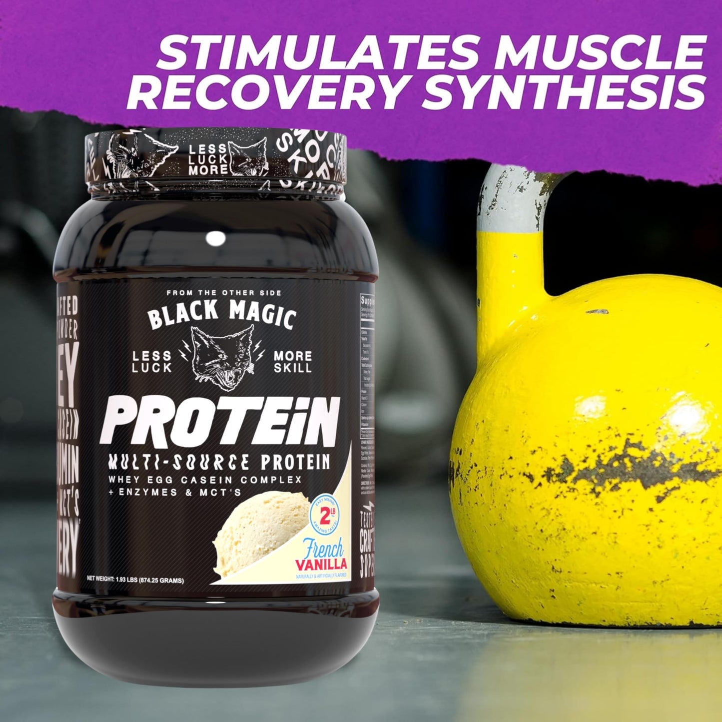 Worldwide Nutrition Bundle: Black Magic Multi-Source Protein Powder Whey, Egg Albumin Enzymes, Micellar Casein & MCTs Muscle Mass Gaining Cinnamon Toast Flavor - 2 LB & Multi-Purpose Keychain