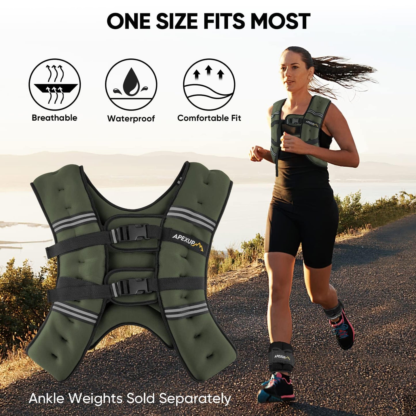 APEXUP Weighted Vest Men 5lbs/10lbs/15lbs/20lbs/25lbs/30lbs Weights with Reflective Stripe, Weighted vest for Women Workout Equipment for Strength Training Running