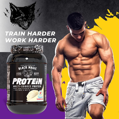 Worldwide Nutrition Bundle: Black Magic Multi-Source Protein Powder Whey, Egg Albumin Enzymes, Micellar Casein & MCTs Muscle Mass Gaining Cinnamon Toast Flavor - 2 LB & Multi-Purpose Keychain