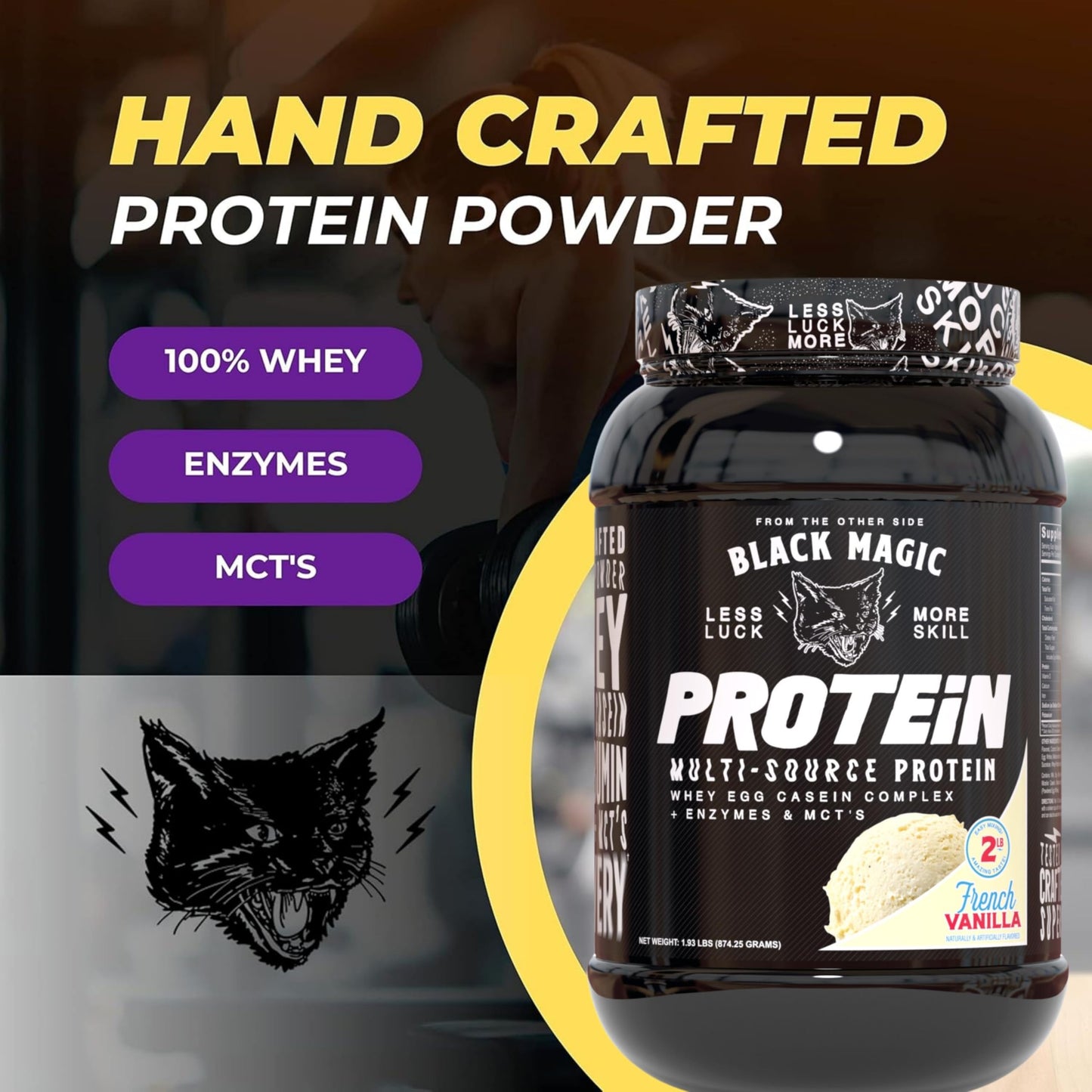 Worldwide Nutrition Bundle: Black Magic Multi-Source Protein Powder Whey, Egg Albumin Enzymes, Micellar Casein & MCTs Muscle Mass Gaining Cinnamon Toast Flavor - 2 LB & Multi-Purpose Keychain