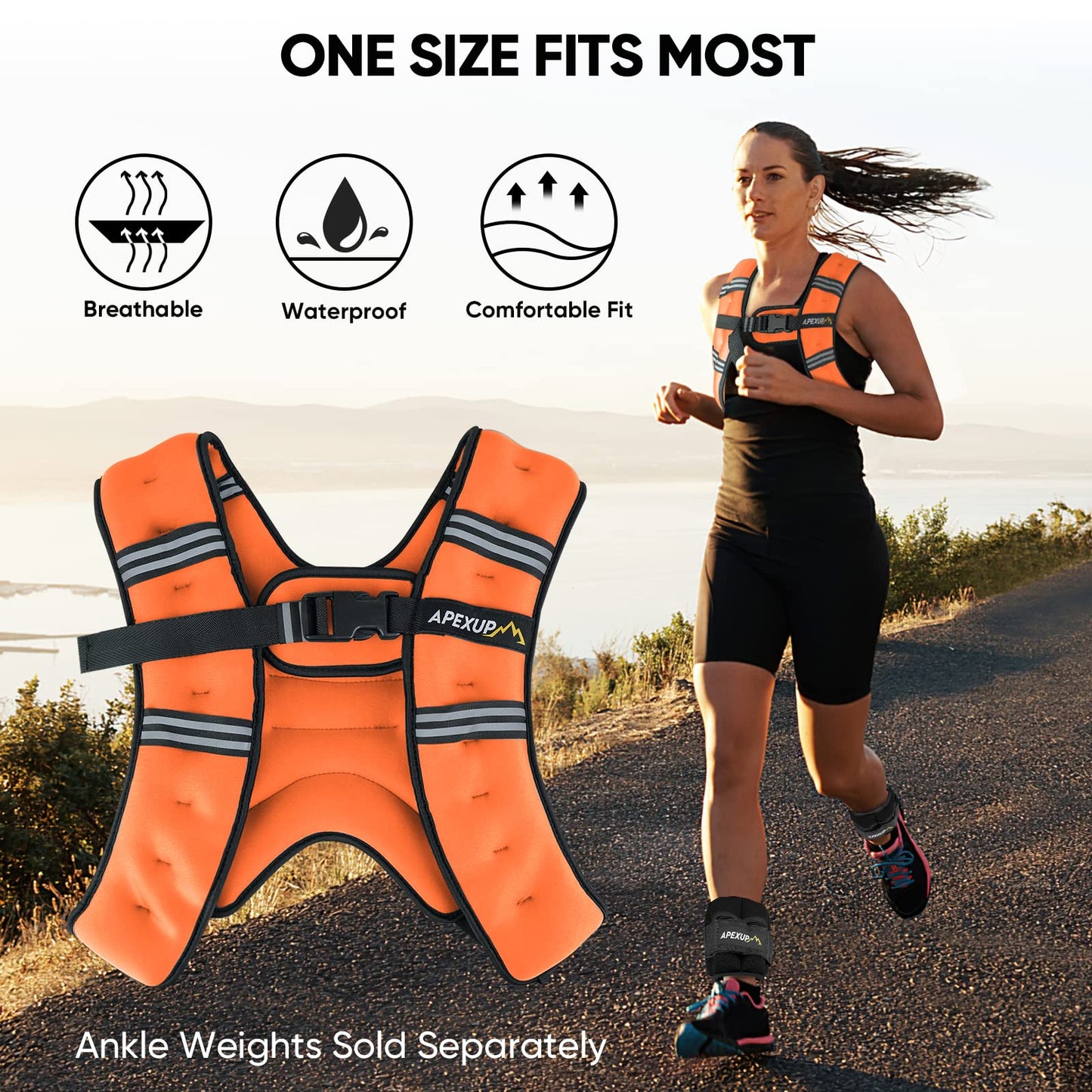 APEXUP Weighted Vest Men 5lbs/10lbs/15lbs/20lbs/25lbs/30lbs Weights with Reflective Stripe, Weighted vest for Women Workout Equipment for Strength Training Running