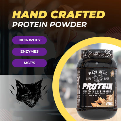 Worldwide Nutrition Bundle: Black Magic Multi-Source Protein Powder Whey, Egg Albumin Enzymes, Micellar Casein & MCTs Muscle Mass Gaining Cinnamon Toast Flavor - 2 LB & Multi-Purpose Keychain