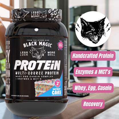 Worldwide Nutrition Bundle: Black Magic Multi-Source Protein Powder Whey, Egg Albumin Enzymes, Micellar Casein & MCTs Muscle Mass Gaining Cinnamon Toast Flavor - 2 LB & Multi-Purpose Keychain