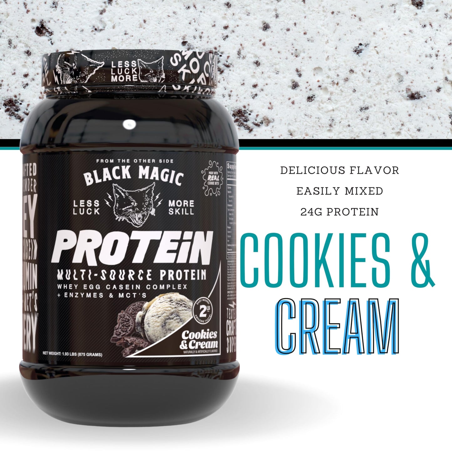 Worldwide Nutrition Bundle: Black Magic Multi-Source Protein Powder Whey, Egg Albumin Enzymes, Micellar Casein & MCTs Muscle Mass Gaining Cinnamon Toast Flavor - 2 LB & Multi-Purpose Keychain