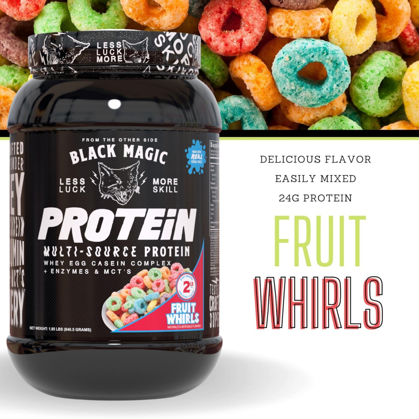 Worldwide Nutrition Bundle: Black Magic Multi-Source Protein Powder Whey, Egg Albumin Enzymes, Micellar Casein & MCTs Muscle Mass Gaining Cinnamon Toast Flavor - 2 LB & Multi-Purpose Keychain