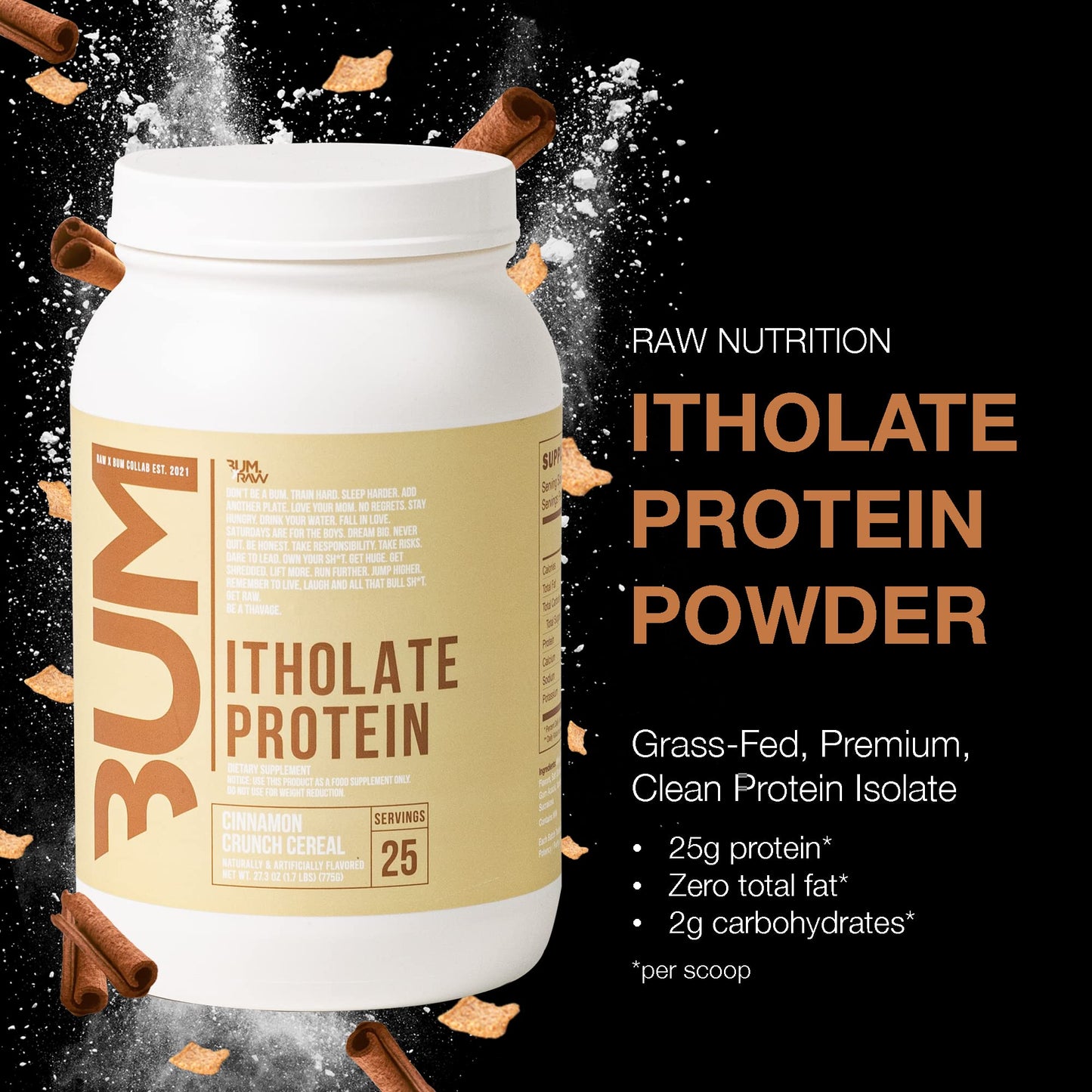 RAW Whey Isolate Protein Powder, Vanilla Oatmeal Cookie (CBUM Itholate Protein) - 100% Grass-Fed Sports Nutrition for Muscle Growth & Recovery - Low-Fat, Low Carb, Naturally Flavored - 25 Servings