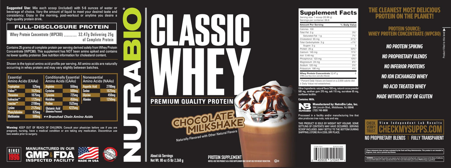 NutraBio Classic Whey Protein Powder- 25G of Protein Per Scoop - Ice Cream Cookie Dream, 2 Pounds