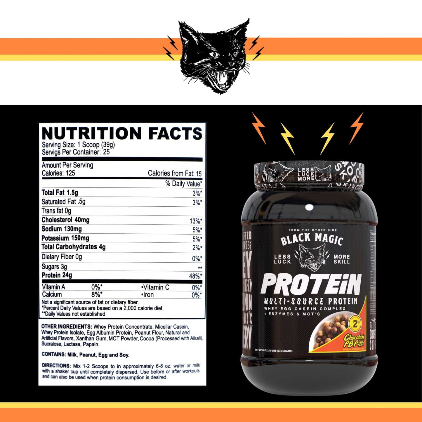 Worldwide Nutrition Bundle: Black Magic Multi-Source Protein Powder Whey, Egg Albumin Enzymes, Micellar Casein & MCTs Muscle Mass Gaining Cinnamon Toast Flavor - 2 LB & Multi-Purpose Keychain