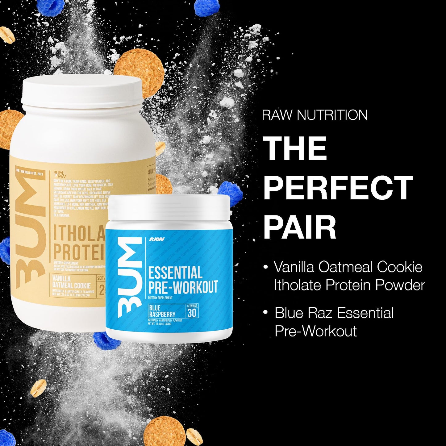 RAW Whey Isolate Protein Powder & Essential Pre-Workout Powder Bundle (Cinnamon Crunch & Orange) - Chris Bumstead Sports Nutrition Supplement for Men & Women