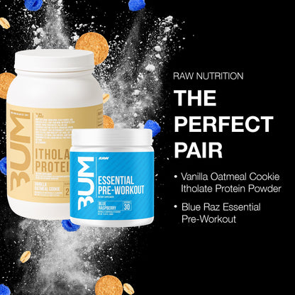 RAW Whey Isolate Protein Powder & Essential Pre-Workout Powder Bundle (Cinnamon Crunch & Orange) - Chris Bumstead Sports Nutrition Supplement for Men & Women