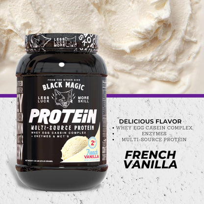 Worldwide Nutrition Bundle: Black Magic Multi-Source Protein Powder Whey, Egg Albumin Enzymes, Micellar Casein & MCTs Muscle Mass Gaining Cinnamon Toast Flavor - 2 LB & Multi-Purpose Keychain