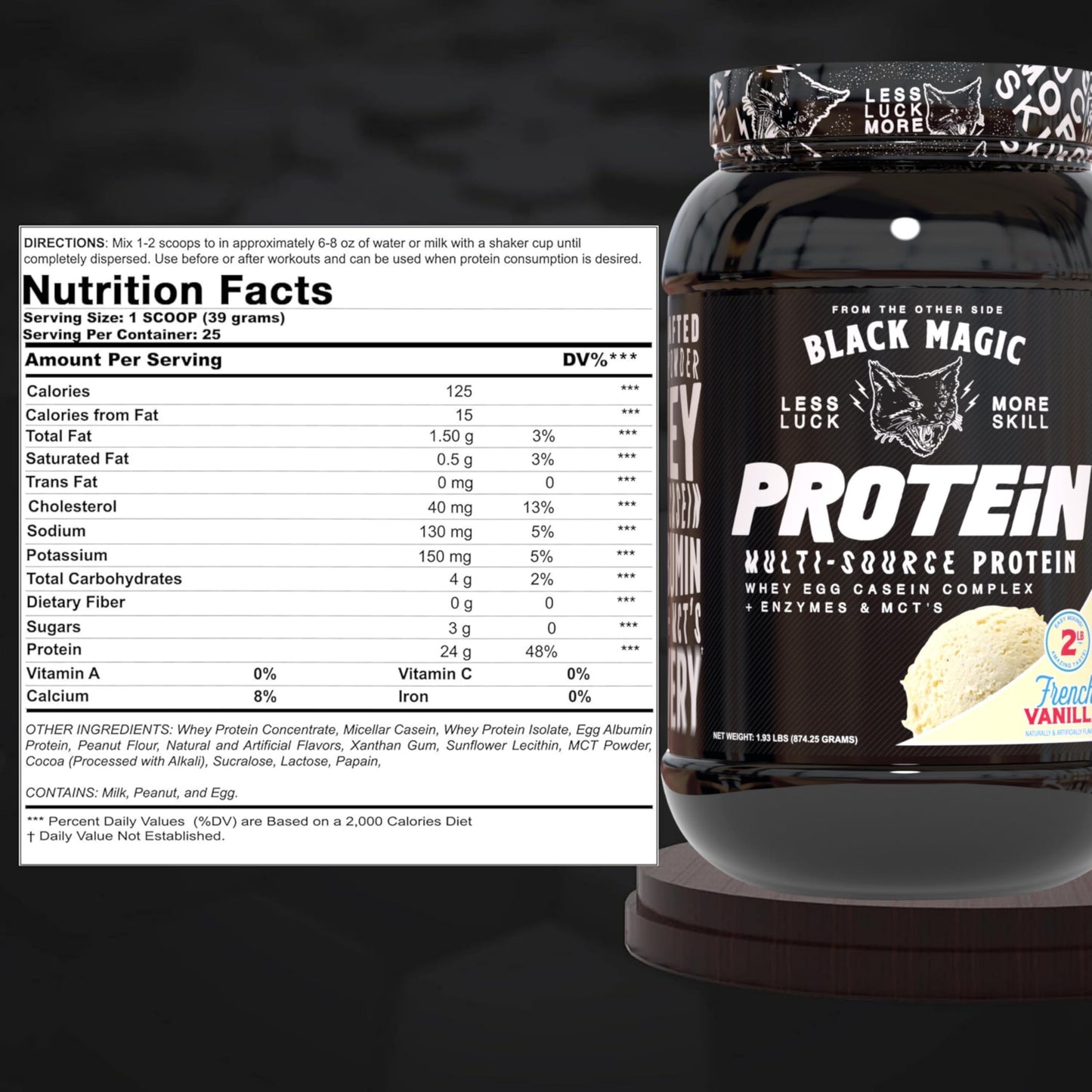 Worldwide Nutrition Bundle: Black Magic Multi-Source Protein Powder Whey, Egg Albumin Enzymes, Micellar Casein & MCTs Muscle Mass Gaining Cinnamon Toast Flavor - 2 LB & Multi-Purpose Keychain