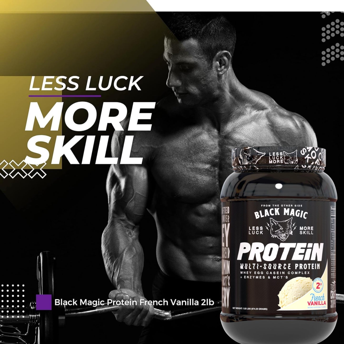 Worldwide Nutrition Bundle: Black Magic Multi-Source Protein Powder Whey, Egg Albumin Enzymes, Micellar Casein & MCTs Muscle Mass Gaining Cinnamon Toast Flavor - 2 LB & Multi-Purpose Keychain