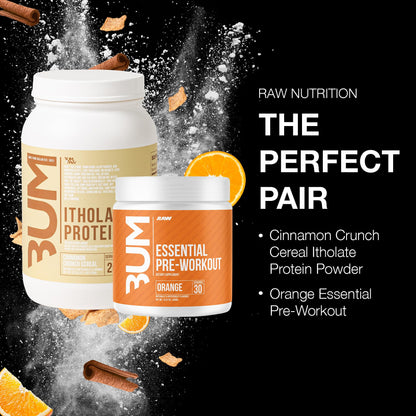 RAW Whey Isolate Protein Powder & Essential Pre-Workout Powder Bundle (Cinnamon Crunch & Orange) - Chris Bumstead Sports Nutrition Supplement for Men & Women