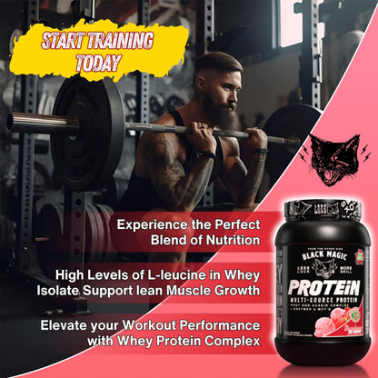 Worldwide Nutrition Bundle: Black Magic Multi-Source Protein Powder Whey, Egg Albumin Enzymes, Micellar Casein & MCTs Muscle Mass Gaining Cinnamon Toast Flavor - 2 LB & Multi-Purpose Keychain