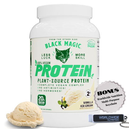 Worldwide Nutrition Bundle: Black Magic Multi-Source Protein - Whey, Egg, and Casein Complex with Enzymes & MCT Powder - Vegan Peanut Butter Protein Powder - 2 LB with Bonus Key Chain