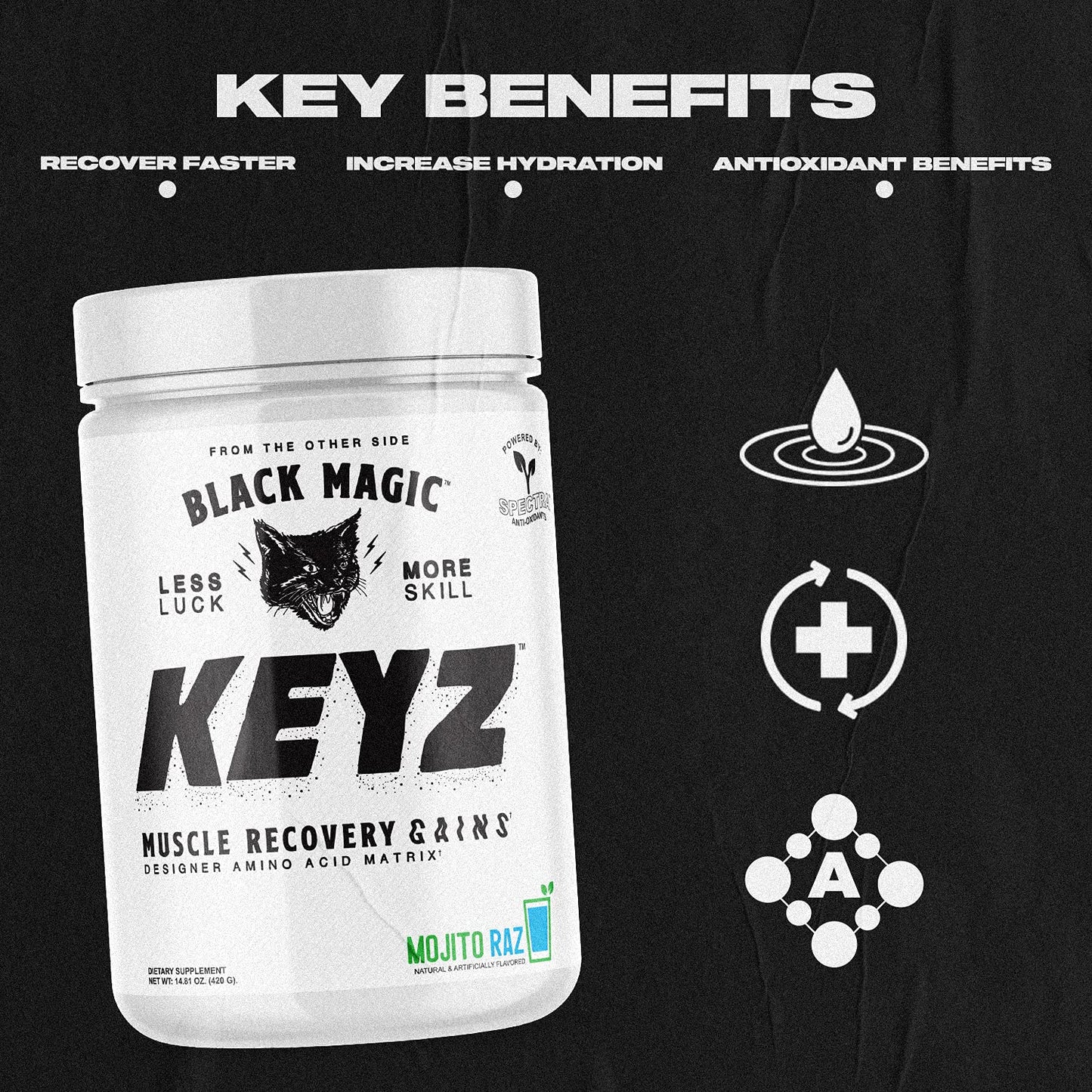 Black Magic Keyz Amino Acid Matrix Powder - Muscle Recovery & Endurance - EAA's, BCAA's, & Taurine - Keto, No Sugar, Caffeine Free - Pina Colada - 14.81 oz