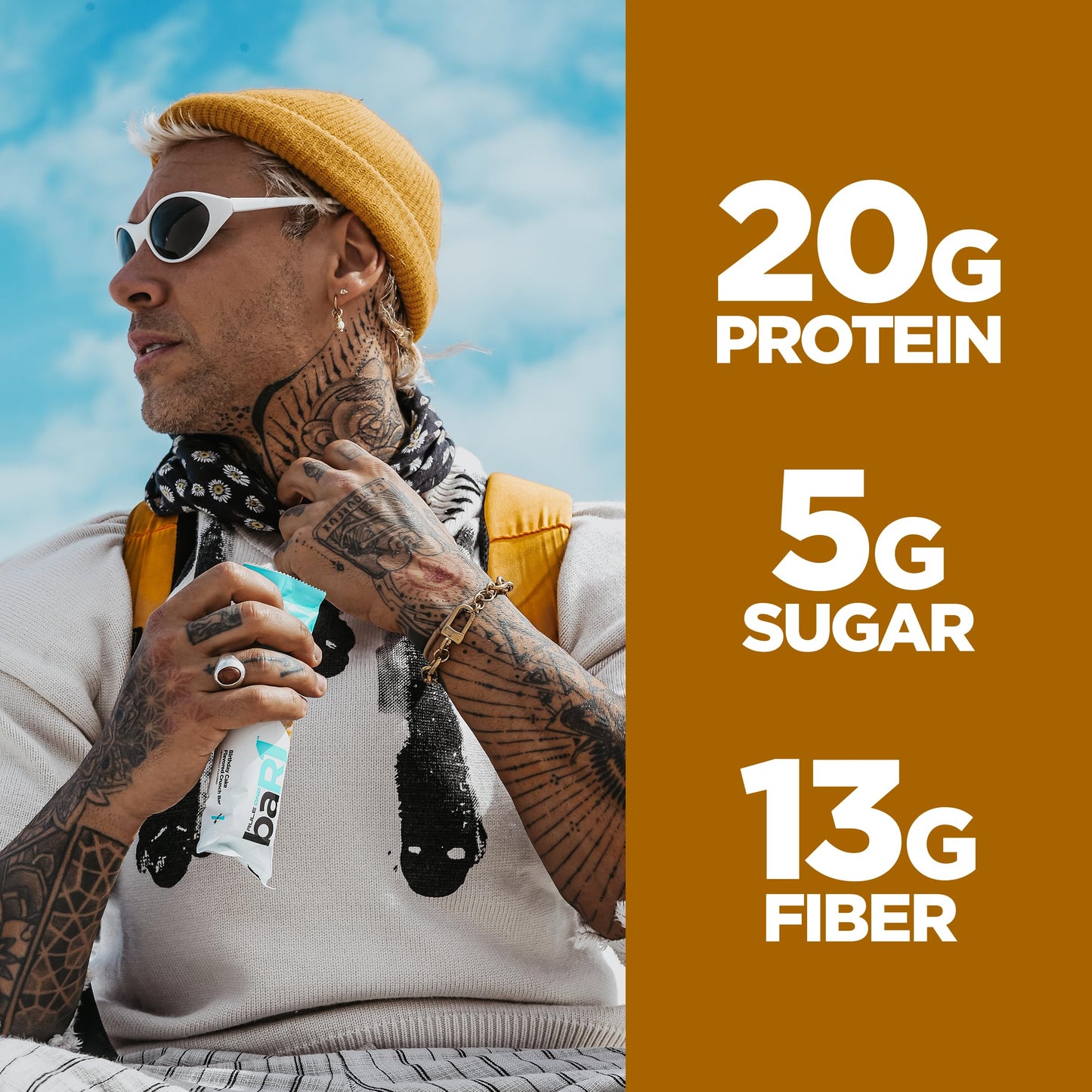 Rule 1 baR1 Crunch Bar - On-The-Go Convenient Protein Snack Bars with 20g Premium Protein, Naturally-Packed with EAAs/BCAAs, Hunger-Filling Fiber (12 Count Box, Fudge Brownie)