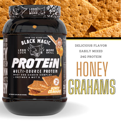 Worldwide Nutrition Bundle: Black Magic Multi-Source Protein Powder Whey, Egg Albumin Enzymes, Micellar Casein & MCTs Muscle Mass Gaining Cinnamon Toast Flavor - 2 LB & Multi-Purpose Keychain